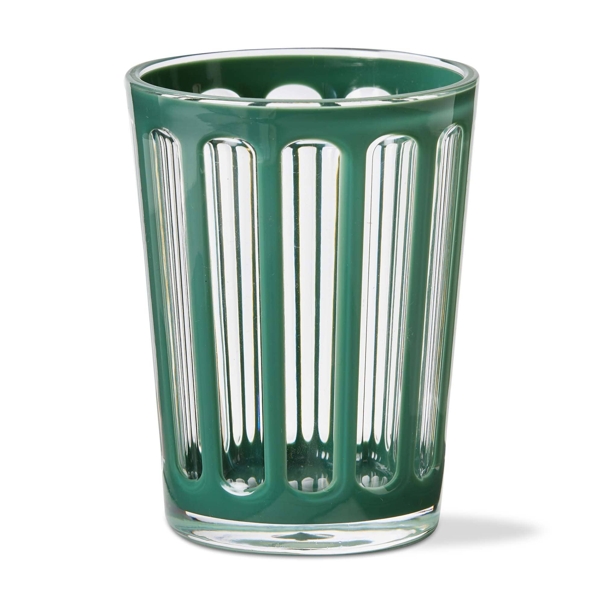 Clear acrylic tumbler with vertical green stripes, 12 oz capacity