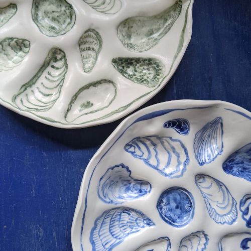 Handmade Ceramic Oyster Platter, Made in USA
