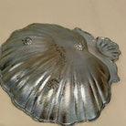 Vintage silver shell tray with starburst design Cascade Wives 1970 decorative catchall dish minor age-related wear 6 inch height 5.5 inch length 1 inch width