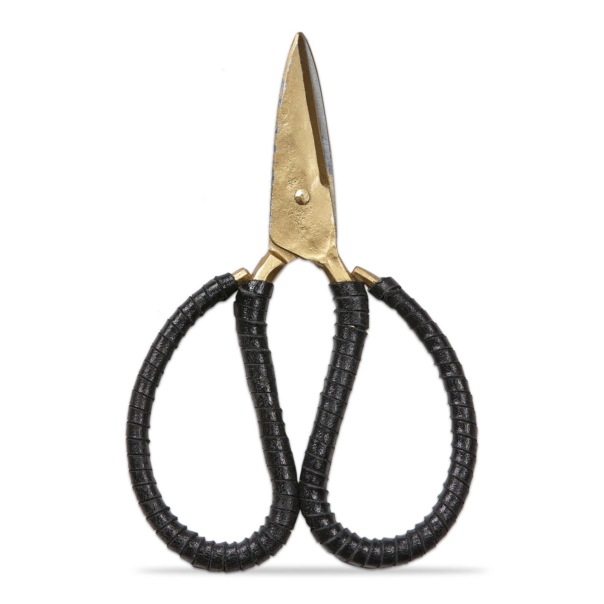 Iron garden shears with black leather-wrapped handles, 25 inches tall